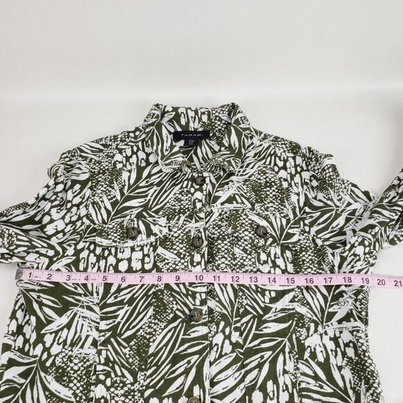 Tahari Linen Blend Button Up Jacket Womens Medium Green Leaf Print Lightweight - Picture 8 of 8